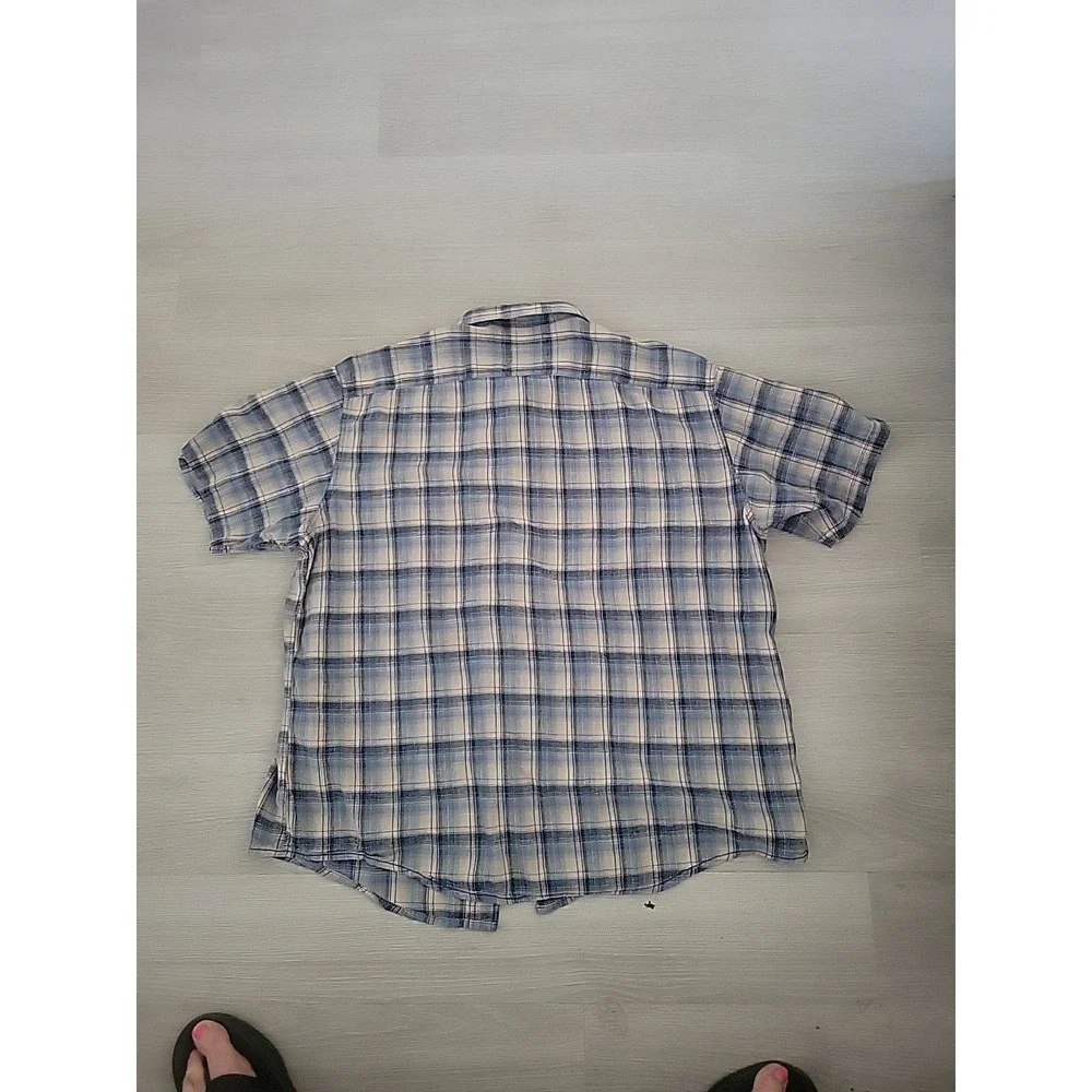 Timberland Shirt Mens Size 2XL Blue White Plaid Earthkeepers Short Sleeve Button